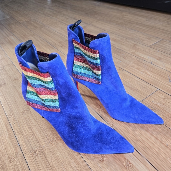 Christian Louboutin Blue Ankle Boots with Multicolor Detail - Picture 2 of 10